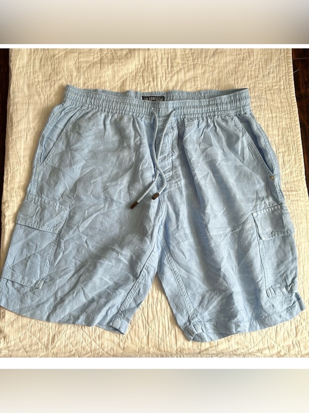 Vilebrequin Light Blue Linen Cargo Drawstring Shorts